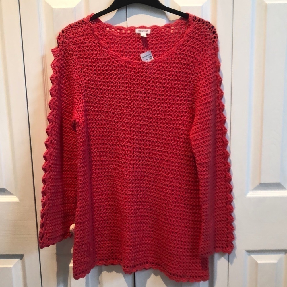 Westport Crochet Sweater Open Knit Deep Coral Size XL NWT